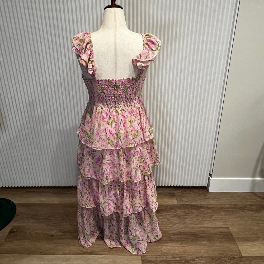 ASTR THE LABEL Women's Midsummer Floral Tiered Maxi Dress Size L In Pink Multi - Picture 5 of 13